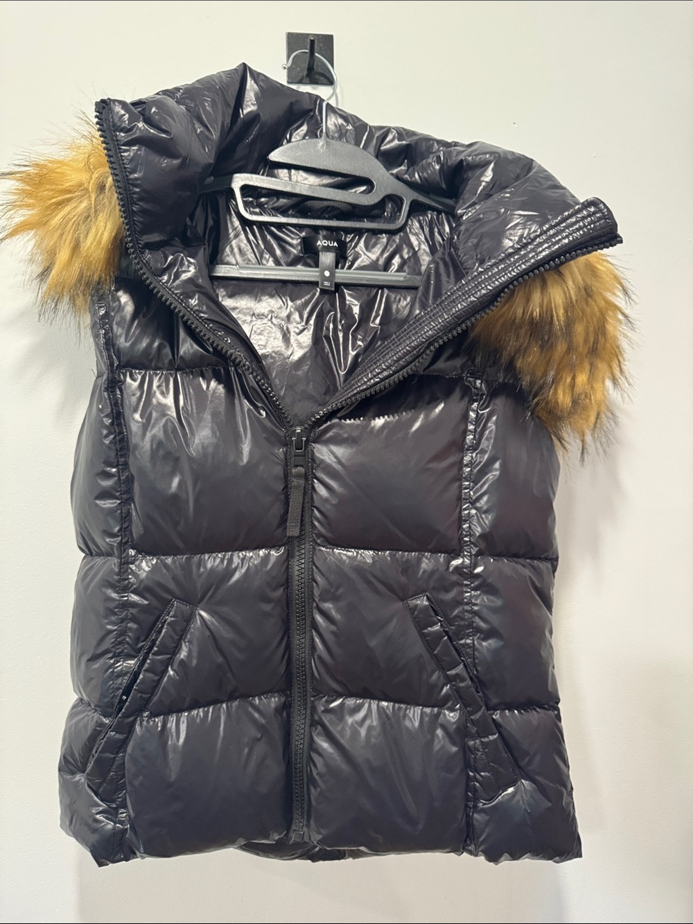 Aqua Black Shiny Quilted Vest  NWOT